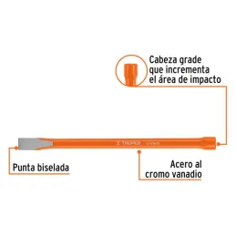  Cincel Plano 10" Cuña 5/8", Acero al cromo Vanadio, Cabeza grande, C-5/8X10 12133 Truper 7.79661 Cincel Corte Frío Plano 5/8" x