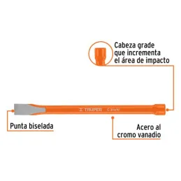 Cincel Plano 10" Cuña 3/4", Acero al cromo Vanadio, Cabeza grande, C-3/4X10 12145 Truper 9.067797 Cincel Corte Frío Plano 3/4" Cincel Plano 10" Cuña 3/4", Acero al cromo Vanadio, Cabeza grande, C-3/4X10 12145 Truper 9.067797 Cincel Corte Frío Plano 3/4"