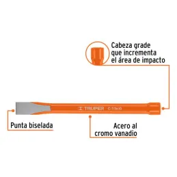  Cincel Plano 10" Cuña 7/8", Acero al cromo Vanadio, Cabeza grande, C-7/8X10 12154 Truper 13.559322 Cincel Corte Frío Plano 7/8"