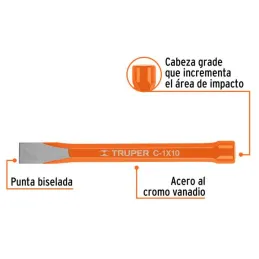  Cincel Plano 10" Cuña 1", Acero al cromo Vanadio, Cabeza grande, C-1X10 12163 Truper 16.949153 Cincel Corte Frío Plano 1" x 10"
