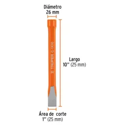  Cincel Plano 10" Cuña 1", Acero al cromo Vanadio, Cabeza grande, C-1X10 12163 Truper 16.949153 Cincel Corte Frío Plano 1" x 10"
