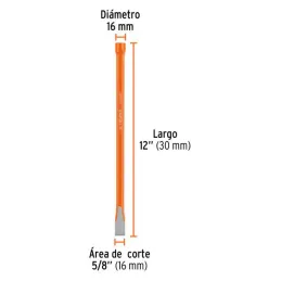  Cincel Plano 12" Cuña 5/8", Acero al cromo Vanadio, Cabeza grande, C-5/8X12 12136 Truper 8.644068 Cincel Corte Frío Plano 5/8" 