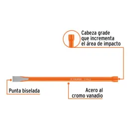  Cincel Plano 12" Cuña 5/8", Acero al cromo Vanadio, Cabeza grande, C-5/8X12 12136 Truper 8.644068 Cincel Corte Frío Plano 5/8" 