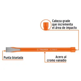  Cincel Plano 12" Cuña 7/8", Acero al cromo Vanadio, Cabeza grande, C-7/8X12 12157 Truper 14.915254 Cincel Corte Frío Plano 7/8"