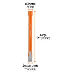  Cincel Plano 12" Cuña 1", Acero al cromo Vanadio, Cabeza grande, C-1X12 12166 Truper 19.491525 Cincel Corte Frío Plano 1" x 12"
