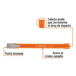  Cincel Plano 12" Cuña 1", Acero al cromo Vanadio, Cabeza grande, C-1X12 12166 Truper 19.491525 Cincel Corte Frío Plano 1" x 12"