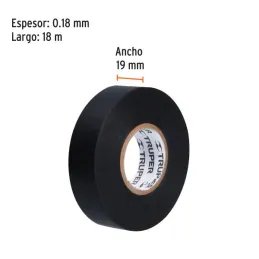  Cintas Aislantes 19mm x18m Negro acrilico E0.18mm Flexible Encogible Truper 12500 2.20339 Cinta Aislante Negro 19 mm x 18 m, Tr