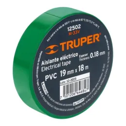  Cintas Aislantes 19mm x18m Verde Acrilico E0.18mm Flexible Encogible Truper 12502 2.20339 Cinta Aislante Verde 19 mm x 18 m, Tr