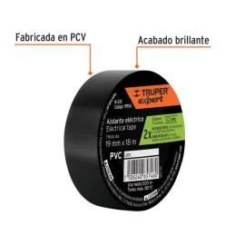  Cintas Aislantes 19mm x18m Negro Retardante Flama 500V, Truper 19954 2.542373 Cinta Aislante Negra 19 mm x 18 m, Truper Expert 