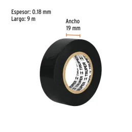  Cintas Aislantes 19mm x9m Negro acrilico E0.18mm Flexible Encogible Truper 12501 1.186441 Cinta Aislante Negra 19 mm x 9 m, Tru