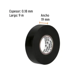  Cintas Aislantes Negro 18m x 19 mm, Adhesivo acrilico Espesor 0.15mm, Flexible en Blister, M-33NB 12499 Truper 2.881356 Cinta A