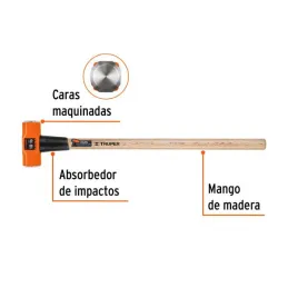  Combas 10lb Octagonales Mango36", Cara Maquinada con protector termoplastico, MD-10M 16512 Truper 64.40678 Combas 10lb Octagona