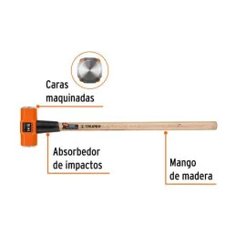  Combas 14lb Octagonales Mango36", Cara Maquinada con protector termoplastico, MD-14M 16514 Truper 94.067797 Combas 14lb Octagon