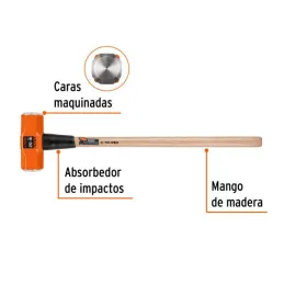  Combas 20lb Octagonales Mango36", Cara Maquinada con protector termoplastico, MD-20M 16516 Truper 127.966102 Combas 20lb Octago