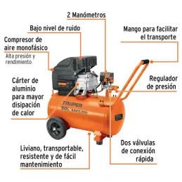  Compresoras 50L 3.5HP Lubricada Automatico Bifasico Con Manguera y Pistola, Truper 101744 599.152542 Combo Compresoras 50 Litro