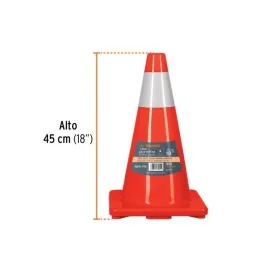  Conos de Precaucion 45 cm con Reflejante 10 cm de PVC, Resistente a Impactos, Peso 1.05 kg, CONO-45R 13121 Truper 27.966102 Con