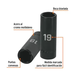  Dados 19mm E1/2 Impacto Tubulares Hexagonales CrMolibdeno, Truper 12431 12.627119 Dados Largo Impacto 19mm Hexagonales Encastre