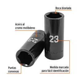 Dados 23mm E1/2 Impacto Tubulares Hexagonales CrMolibdeno, Truper 100922 15.423729 Dados Largo Impacto 23mm Hexagonales Encastr