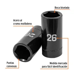  Dados 26mm E1/2 Impacto Tubulares Hexagonales CrMolibdeno, Truper 100925 17.79661 Dados Largo Impacto 26mm Hexagonales Encastre