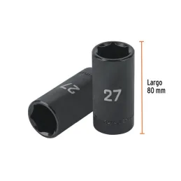  Dados 27mm E1/2 Impacto Tubulares Hexagonales CrMolibdeno, Truper 100926 17.79661 Dados Largo Impacto 27mm Hexagonales Encastre