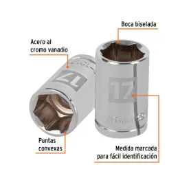  Dados 17mm E1/2 Hexagonales CrVanadio, Truper 13267 4.067797 Dados 17mm Hexagonales Encastre 1/2", Truper 13267

Fabricado en a