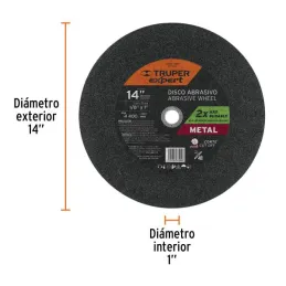  Discos Corte Metal 14" 355.6x2.8mm C1" T41 Chop Saw, Oxido de Alumino, ABT-742 11567 Truper 13.559322 Discos Corte Metal 14" 35
