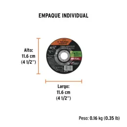  Discos Corte Metal 4 1/2" x1.2mm T41 Oxido de Aluminio, DICOF-4512 11584 Truper 1.694915 Discos Corte Metal 4 1/2" x1.2mm T41 O