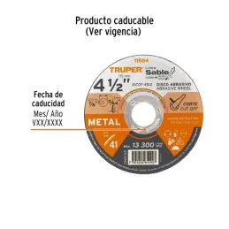  Discos Corte Metal 4 1/2" x1.2mm T41 Oxido de Aluminio, DICOF-4512 11584 Truper 1.694915 Discos Corte Metal 4 1/2" x1.2mm T41 O