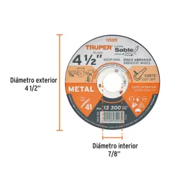  Discos Corte Metal 4 1/2" x1.6mm T41 Oxido de AL, DICOF-4516 11585 Truper 2.033898 Discos Corte Metal 4 1/2" x1.6mm T41 Oxido d