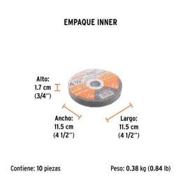  Discos Corte Metal 4 1/2" x1.6mm T41 Oxido de AL, DICOF-4516 11585 Truper 2.033898 Discos Corte Metal 4 1/2" x1.6mm T41 Oxido d