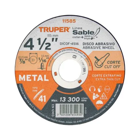  Discos Corte Metal 4 1/2" x1.6mm T41 Oxido de AL, DICOF-4516 11585 Truper 2.033898 Discos Corte Metal 4 1/2" x1.6mm T41 Oxido d