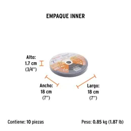  Discos Corte Metal 7" x1.5mm T41 Oxido de Alumino, DICOF-7015 12546 Truper 3.813559 Discos Corte Metal 7" x1.5mm T41 Oxido de A