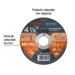 Discos Corte Metal 4 1/2" x2mm T41 Oxido de Alumino, ABT-786 10664 Truper 2.033898 Discos Corte Metal 4 1/2" x2mm T41 Oxido de 