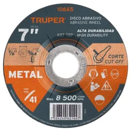  Discos Corte Metal 7" x2mm T41 Oxido de Alumino, ABT-787 10665 Truper 4.152542 Discos Corte Metal 7" x2mm T41 Oxido de Aluminio