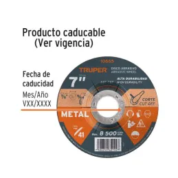  Discos Corte Metal 7" x2mm T41 Oxido de Alumino, ABT-787 10665 Truper 4.152542 Discos Corte Metal 7" x2mm T41 Oxido de Aluminio