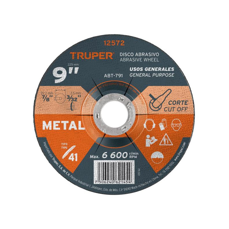  Discos Corte Metal 9" x2.3mm T41 Oxido de Alumino, ABT-791 12572 Truper 6.610169 Discos Corte Metal 9" x2.3mm T41 Oxido de Alum