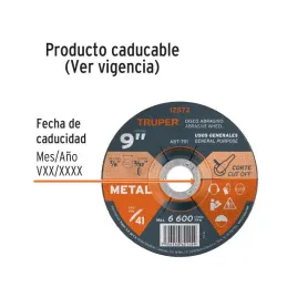  Discos Corte Metal 9" x2.3mm T41 Oxido de Alumino, ABT-791 12572 Truper 6.610169 Discos Corte Metal 9" x2.3mm T41 Oxido de Alum