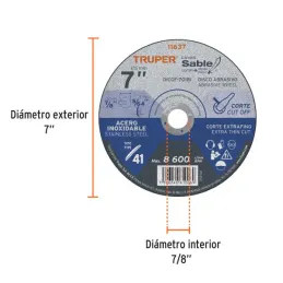  Discos Corte Metal 7" x1.8mm Inox T41 Oxido Aluminio, ABT-877 11637 Truper 6.949153 Discos Corte Metal 7" x1.8mm Inox T41 Oxido