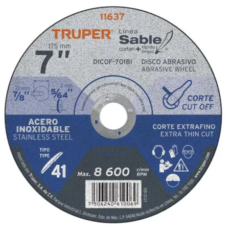  Discos Corte Metal 7" x1.8mm Inox T41 Oxido Aluminio, ABT-877 11637 Truper 6.949153 Discos Corte Metal 7" x1.8mm Inox T41 Oxido