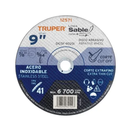 Discos Corte Metal 9" x2mm Inox T41 Oxido Aluminio, ABT-878 12571 Truper 9.915254 Discos Corte Metal 9" x2mm Inox T41 Oxido Alu