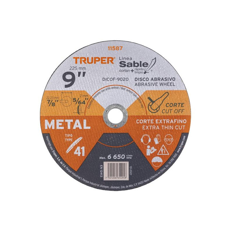  Discos Corte Metal 9" x2mm T41 Oxido de Alumino, DICOF-9020 11587 Truper 5.338983 Discos Corte Metal 9" x2mm T41 Oxido de Alumi