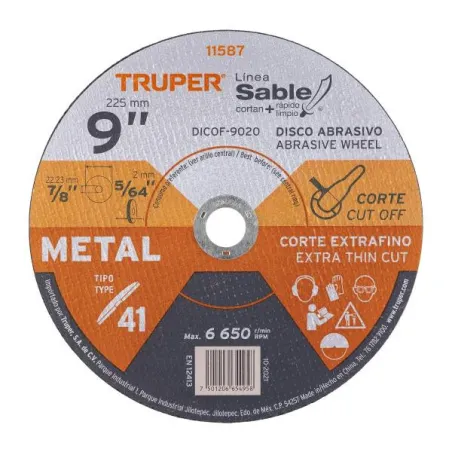  Discos Corte Metal 9" x2mm T41 Oxido de Alumino, DICOF-9020 11587 Truper 5.338983 Discos Corte Metal 9" x2mm T41 Oxido de Alumi