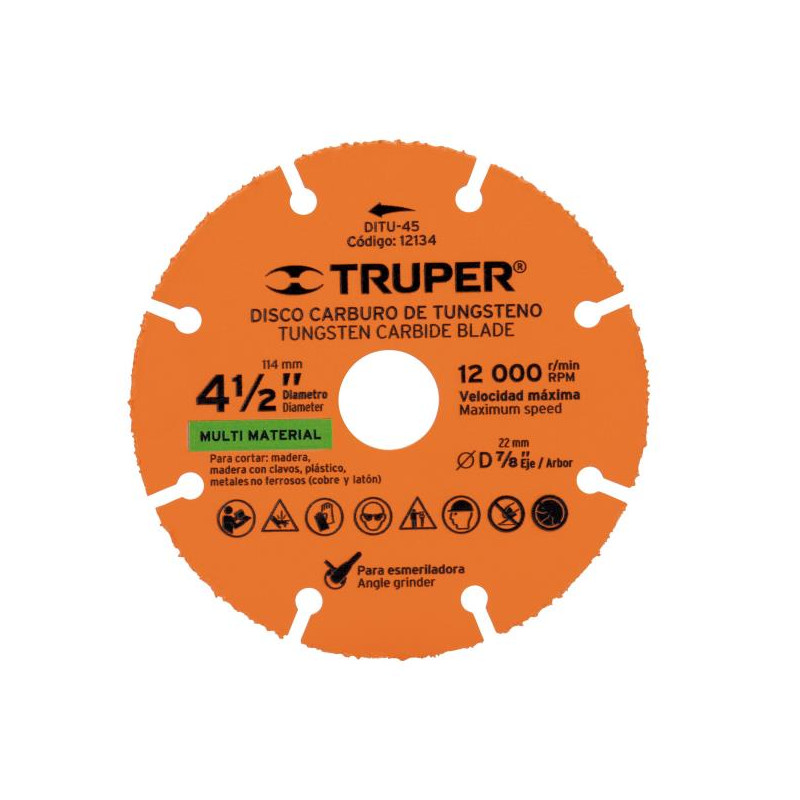  Discos de Corte carburo de Tungsteno 4-1/2" x1.2mm MultiMaterial D7/8, Truper 12134 16.949153 Discos de Corte carburo de Tungst