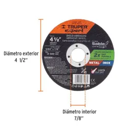  Discos de Corte Metal 4-1/2" x1.2mm OAluminio Inox D7/8 T41, Truper 11901 2.542373 Discos de Corte Metal 4-1/2" x1.2mm OAlumini