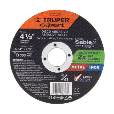  Discos de Corte Metal 4-1/2" x1.2mm OAluminio Inox D7/8 T41, Truper 11901 2.542373 Discos de Corte Metal 4-1/2" x1.2mm OAlumini