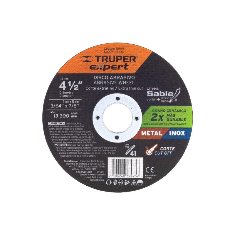  Discos de Corte Metal 4-1/2" x1mm OAluminio Inox D7/8 T41, Truper 11899 2.542373 Discos de Corte Metal 4-1/2" x1mm OAluminio In