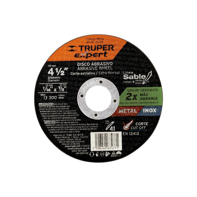  Discos de Corte Metal 4-1/2" x1.6mm OAluminio Inox D7/8 T41, Truper 11974 2.711864 Discos de Corte Metal 4-1/2" x1.6mm OAlumini