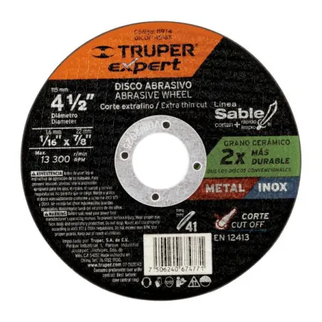 Discos de Corte Metal 4-1/2" x1.6mm OAluminio Inox D7/8 T41, Truper 11974 2.711864 Discos de Corte Metal 4-1/2" x1.6mm OAlumini