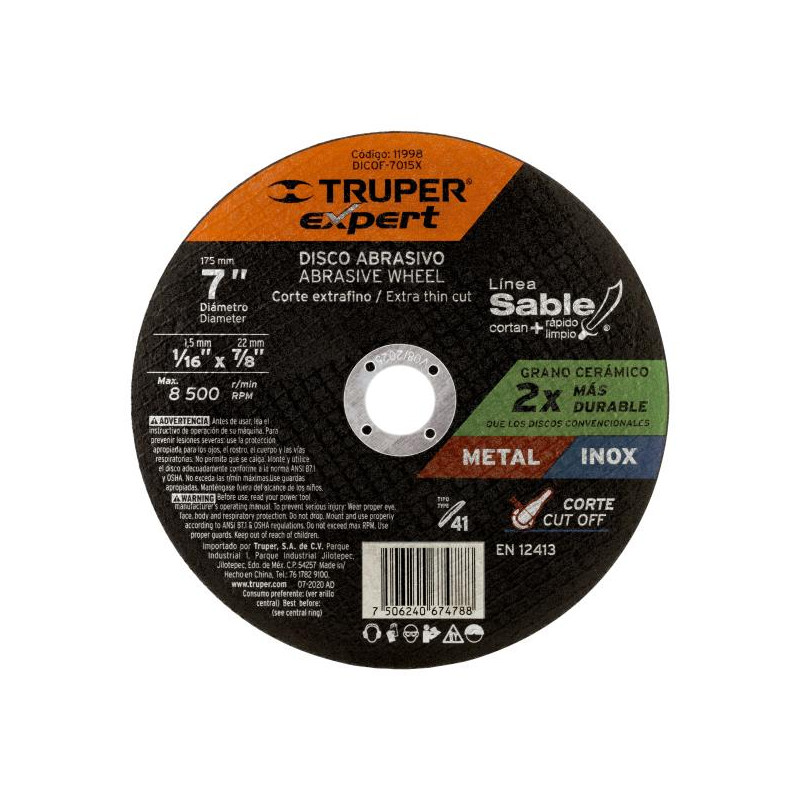  Discos de Corte Metal 7" x1.5mm OAluminio Inox D7/8 T41, Truper 11998 5.338983 Discos de Corte Metal 7" x1.5mm OAluminio Inox D