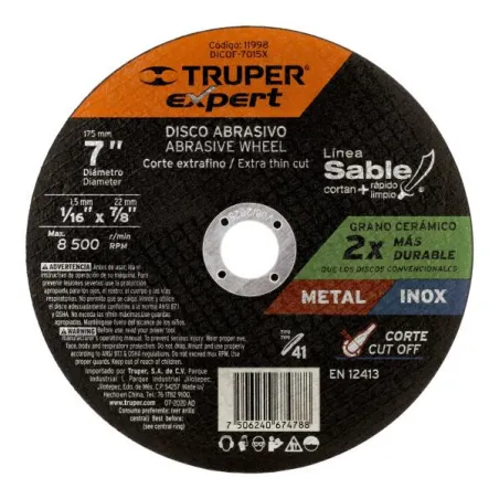  Discos de Corte Metal 7" x1.5mm OAluminio Inox D7/8 T41, Truper 11998 5.338983 Discos de Corte Metal 7" x1.5mm OAluminio Inox D